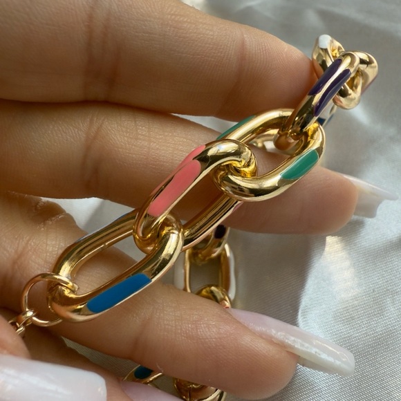 Multicolor Gold Chain Necklace and Bracelet Set - Picture 12 of 17